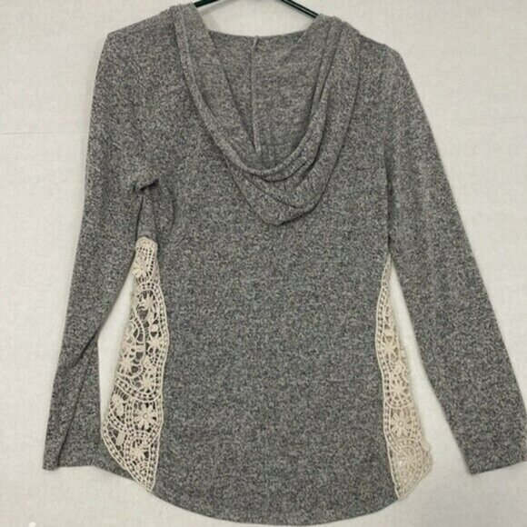 paper tee Knit Hoodie with Kangaroo Pocket & Crochet Sides, Tunic Length, Medium - Picture 9 of 9